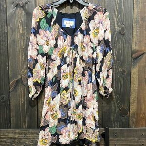 Anthropologie Floral Tiered Mini Dress Size XS  V-neck Tie Boho Cottagecore‎
